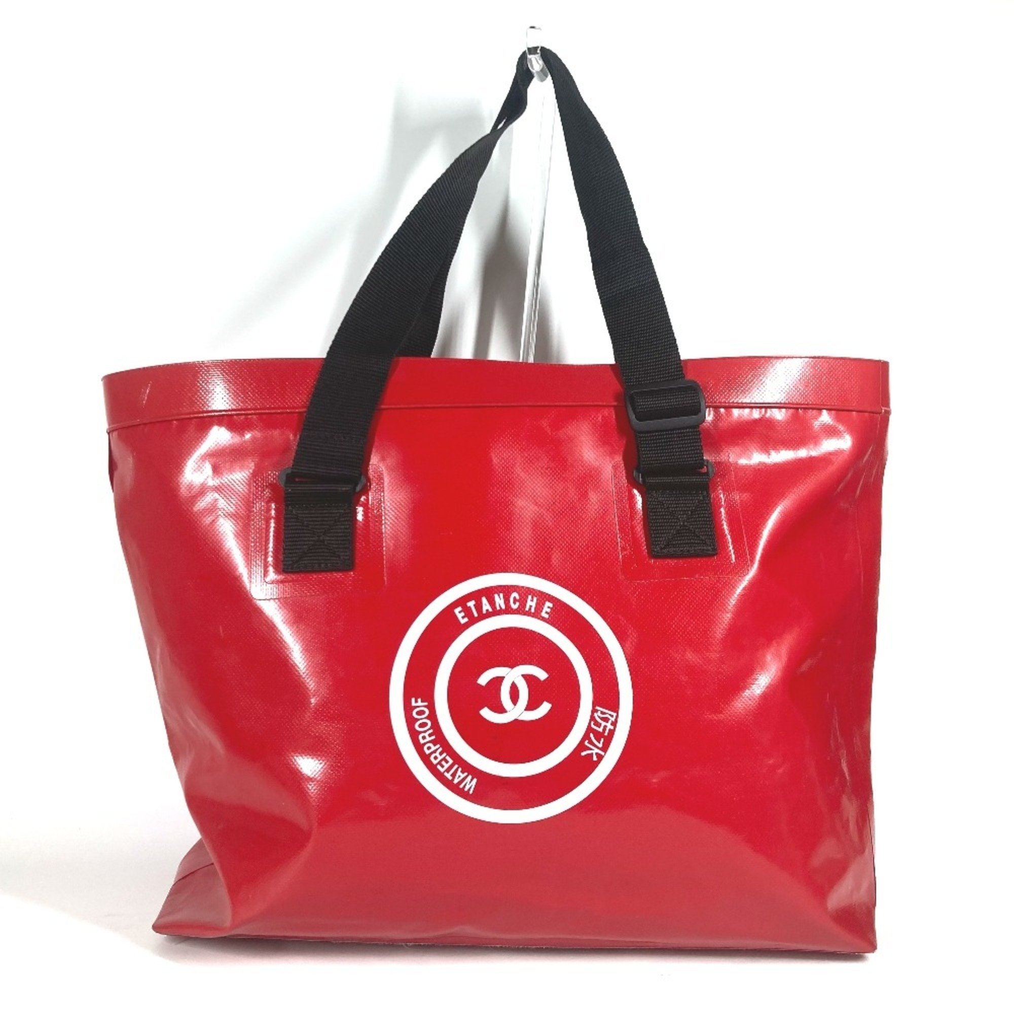 CHANEL Waterproof CC Coco Mark ETANCHE Shoulder Bag Tote Vinyl Women's Red