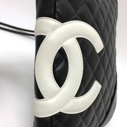 CHANEL Cambon Line Medium Shoulder Bag, Lambskin, Women's, Black x White