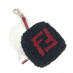 FENDI Dice Keychain Fluffy Bag Charm Fur Leather Women's Black