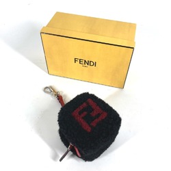 FENDI Dice Keychain Fluffy Bag Charm Fur Leather Women's Black