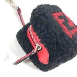 FENDI Dice Keychain Fluffy Bag Charm Fur Leather Women's Black