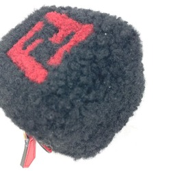 FENDI Dice Keychain Fluffy Bag Charm Fur Leather Women's Black