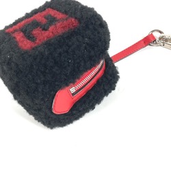 FENDI Dice Keychain Fluffy Bag Charm Fur Leather Women's Black