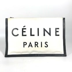 CELINE Bicolor Pouch Clutch Bag Leather Canvas Women's White