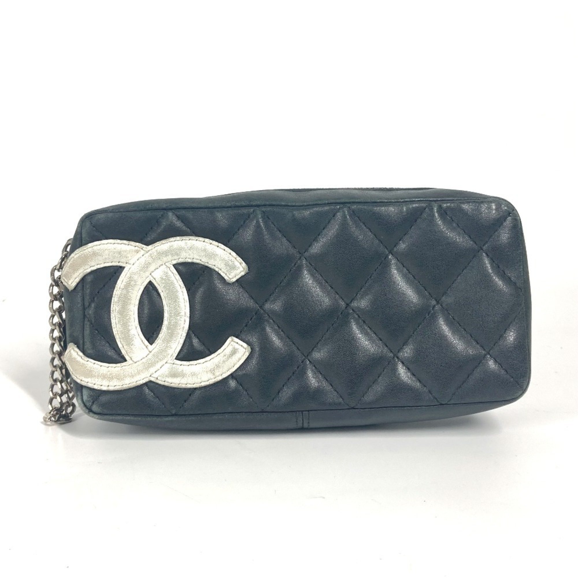 CHANEL Cambon Line CC Coco Mark Pen Case Pouch Leather Women's Black