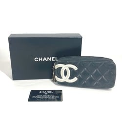 CHANEL Cambon Line CC Coco Mark Pen Case Pouch Leather Women's Black