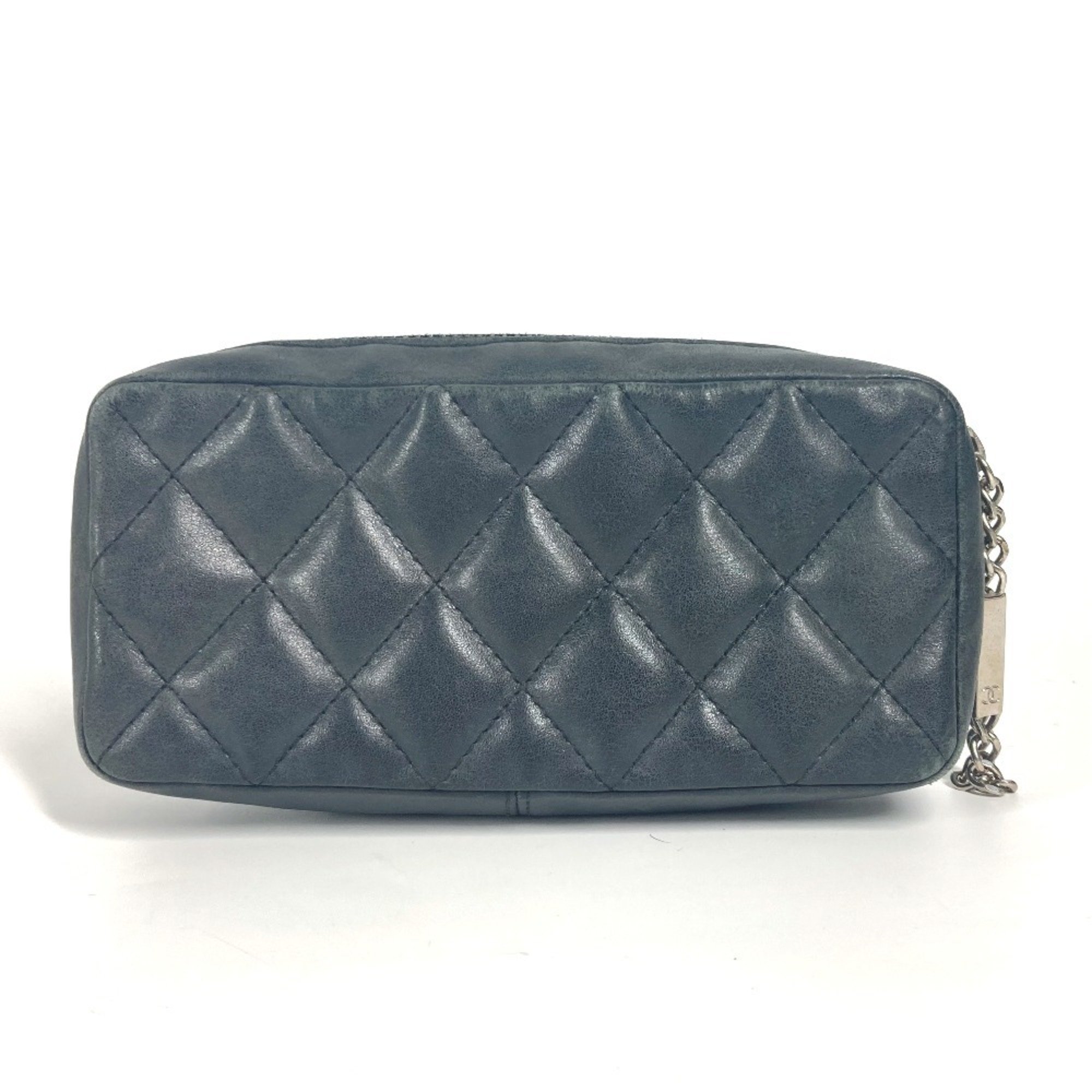 CHANEL Cambon Line CC Coco Mark Pen Case Pouch Leather Women's Black