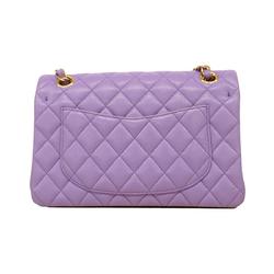 Chanel Shoulder Bag Matelasse W Flap Chain Caviar Skin Purple Champagne Women's