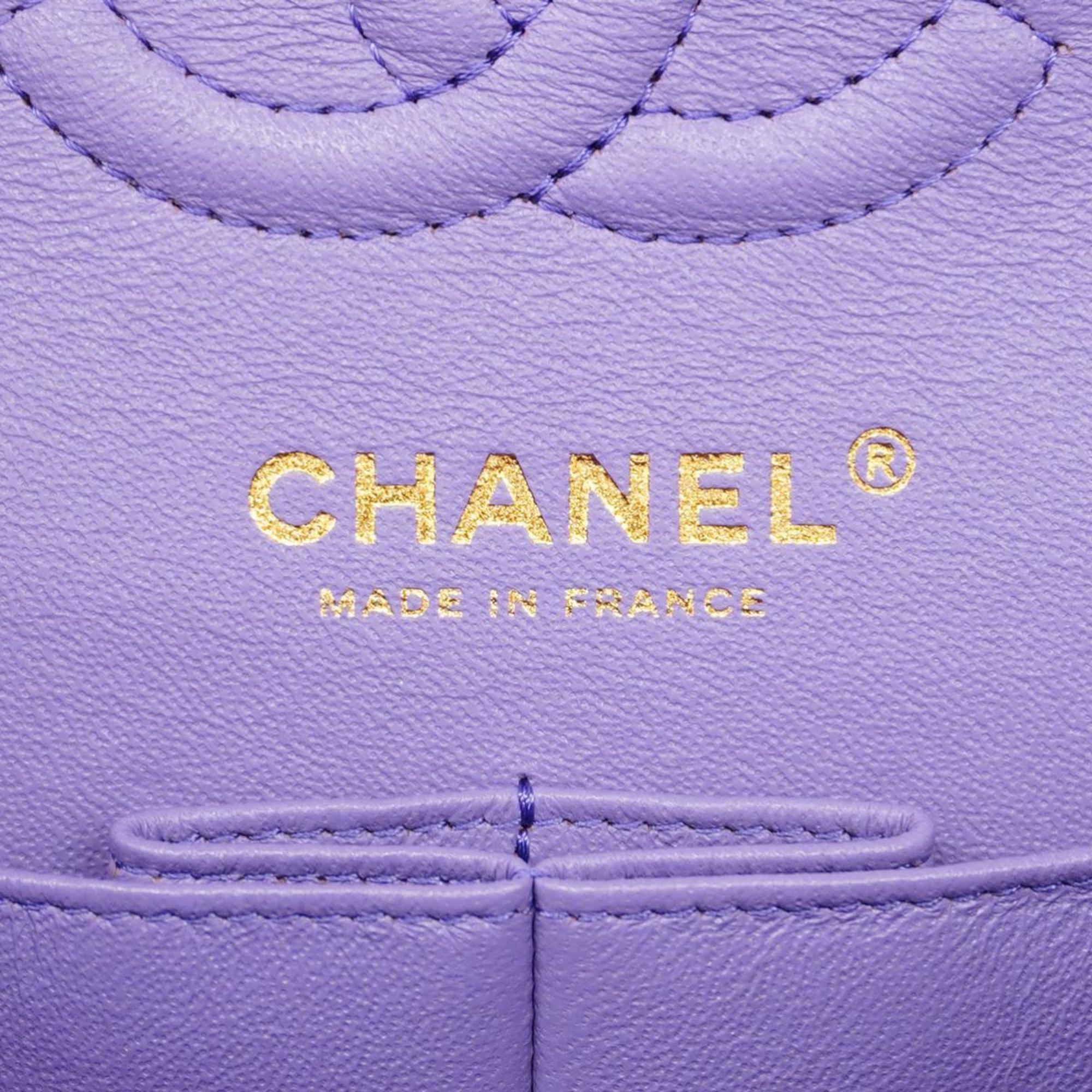 Chanel Shoulder Bag Matelasse W Flap Chain Caviar Skin Purple Champagne Women's