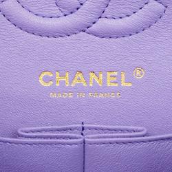 Chanel Shoulder Bag Matelasse W Flap Chain Caviar Skin Purple Champagne Women's