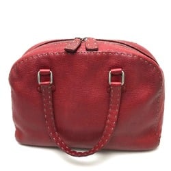 FENDI Selleria Shoulder Bag Boston Handbag Roman Leather Women's Red