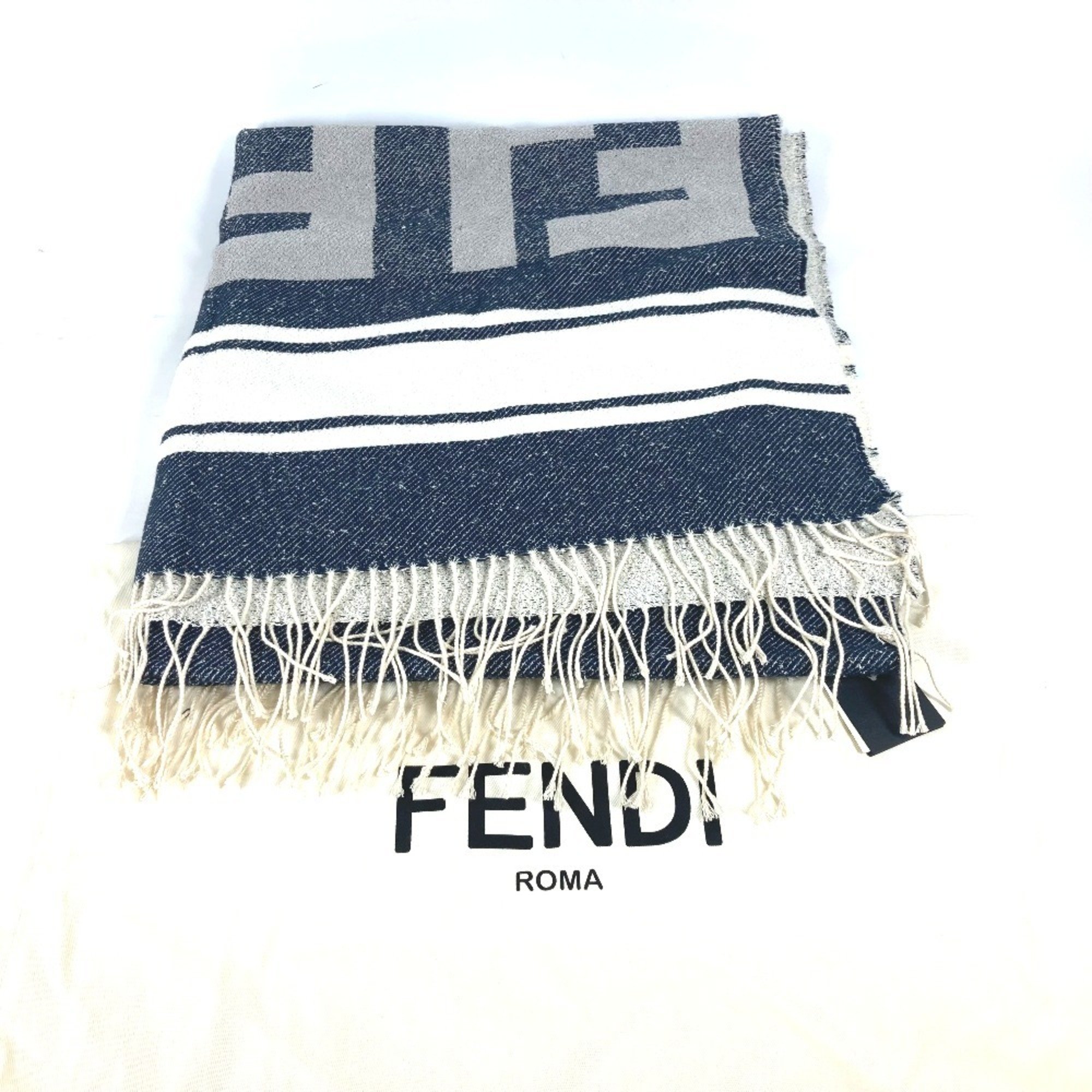 FENDI FXS717 Bath towel, lap blanket, beach bicolor cotton, nylon, men's, navy