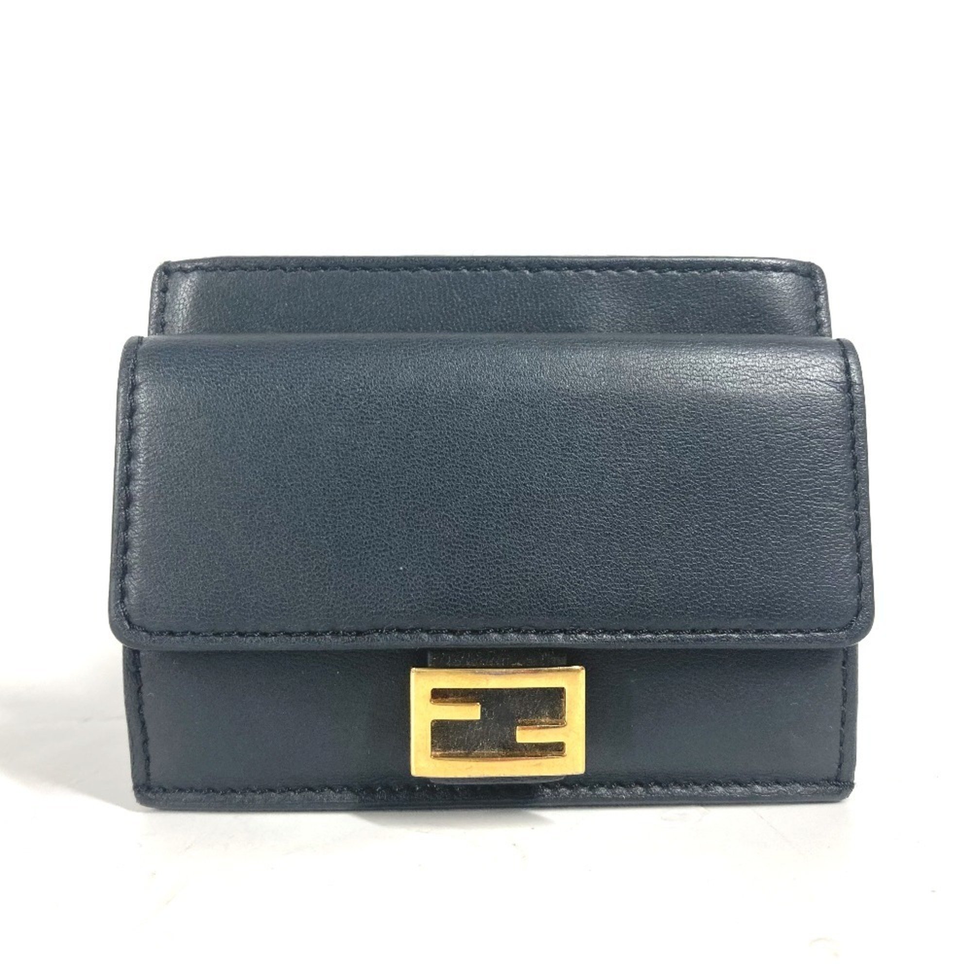 FENDI 8M0423 Business Card Holder Baguette Holder/Card Case Wallet/Coin Wallet Pass Leather Women's Black