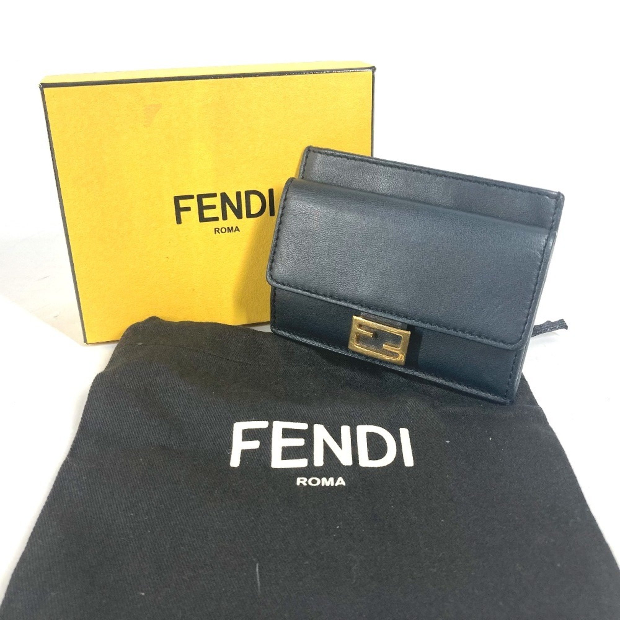 FENDI 8M0423 Business Card Holder Baguette Holder/Card Case Wallet/Coin Wallet Pass Leather Women's Black