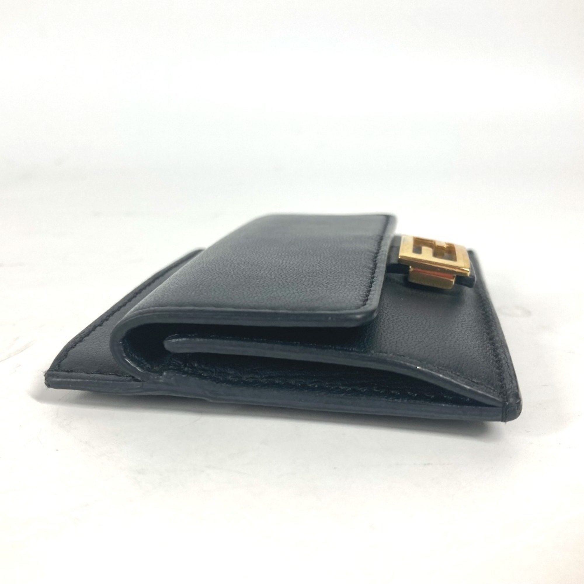 FENDI 8M0423 Business Card Holder Baguette Holder/Card Case Wallet/Coin Wallet Pass Leather Women's Black