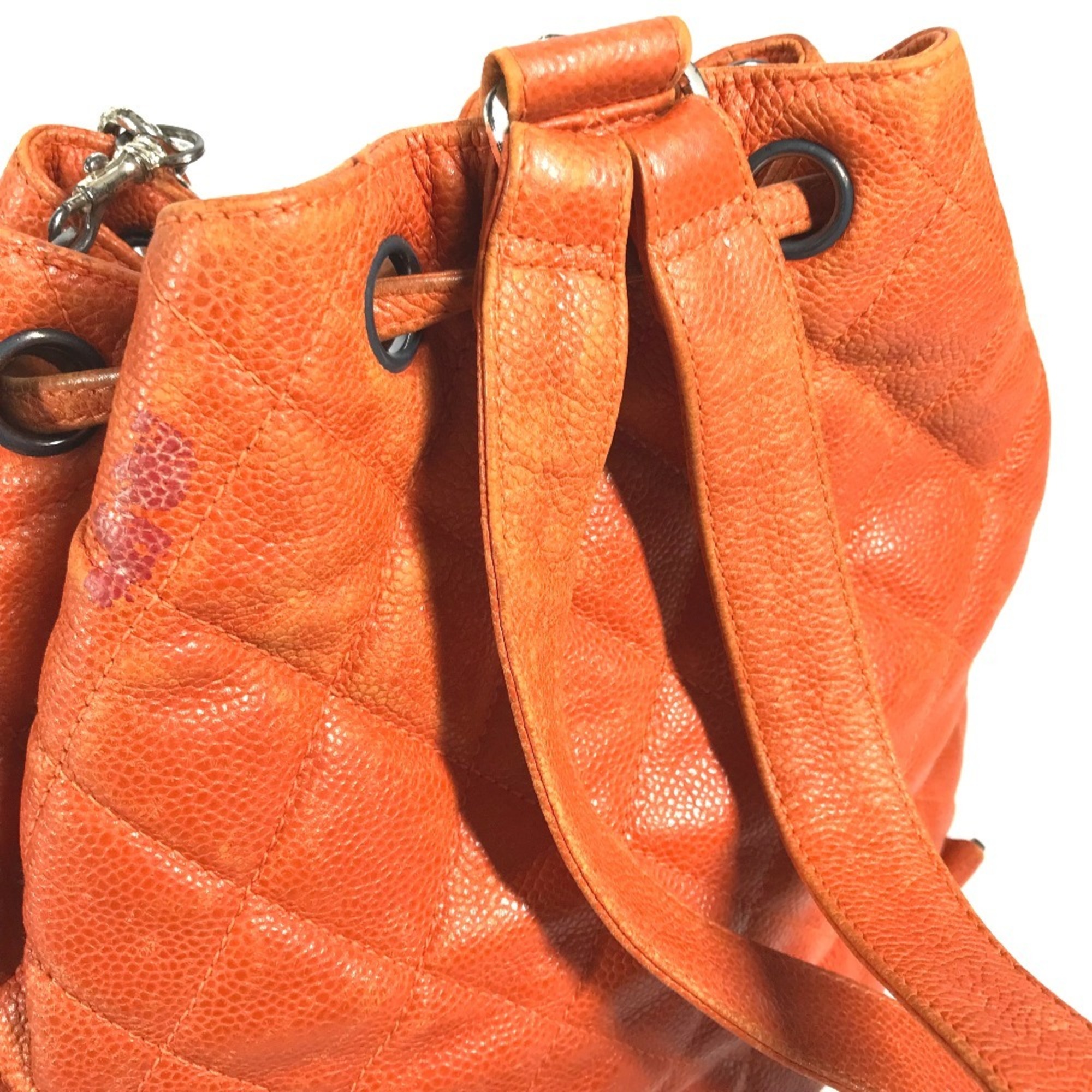 CHANEL Chanel Backpack Rucksack Matelasse Quilted Bag Shoulder Caviar Skin Women's Orange