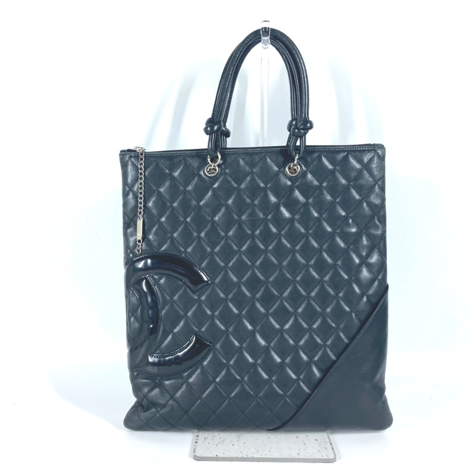 CHANEL Cambon Line CC Coco Mark Flat Shopper Tote Bag Handbag Shoulder Leather Women's Black