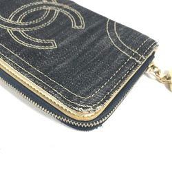 CHANEL A31900 Sparkling Denim CC Coco Mark Round Long Wallet Leather Women's Blue