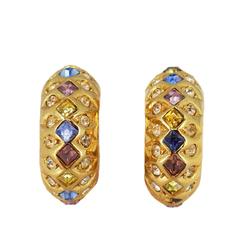 Christian Dior Earrings Color Stone GP Plated Gold Multicolor Women's