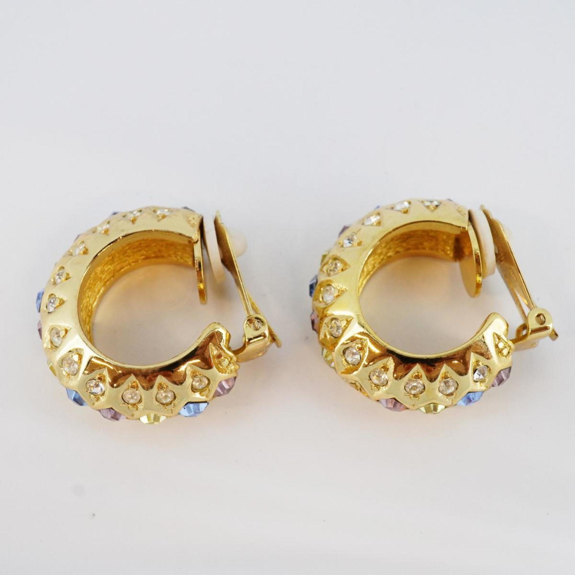 Christian Dior Earrings Color Stone GP Plated Gold Multicolor Women's