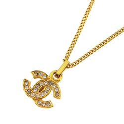 Chanel Necklace Coco Mark Rhinestone GP Plated Gold Women's