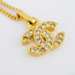 Chanel Necklace Coco Mark Rhinestone GP Plated Gold Women's