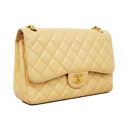 Chanel Shoulder Bag Matelasse W Flap Chain Caviar Skin Beige Women's