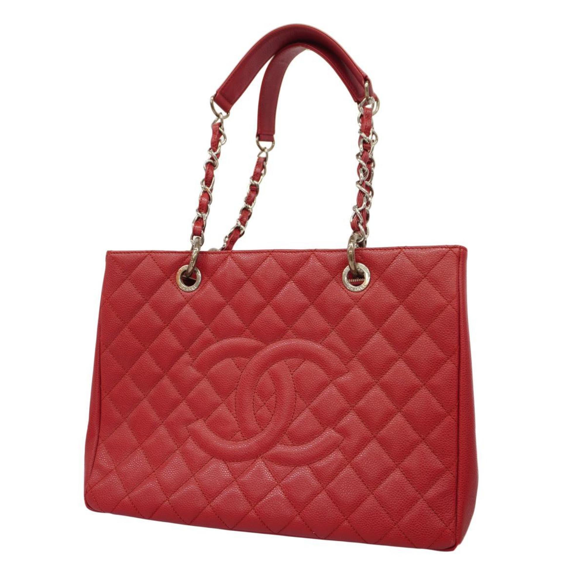 Chanel Tote Bag Matelasse Caviar Skin Chain Red Women's