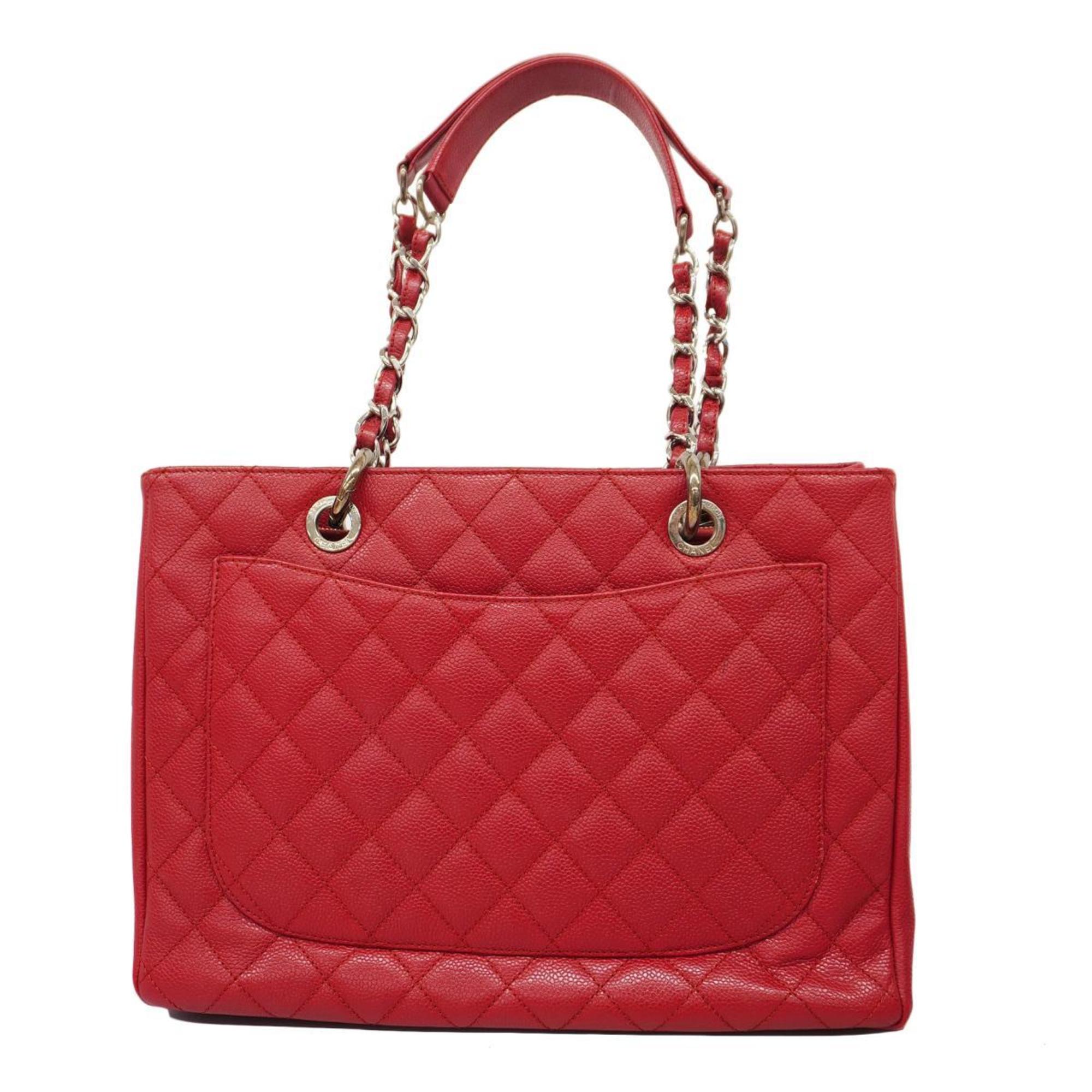 Chanel Tote Bag Matelasse Caviar Skin Chain Red Women's