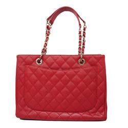 Chanel Tote Bag Matelasse Caviar Skin Chain Red Women's