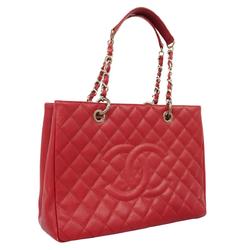 Chanel Tote Bag Matelasse Caviar Skin Chain Red Women's