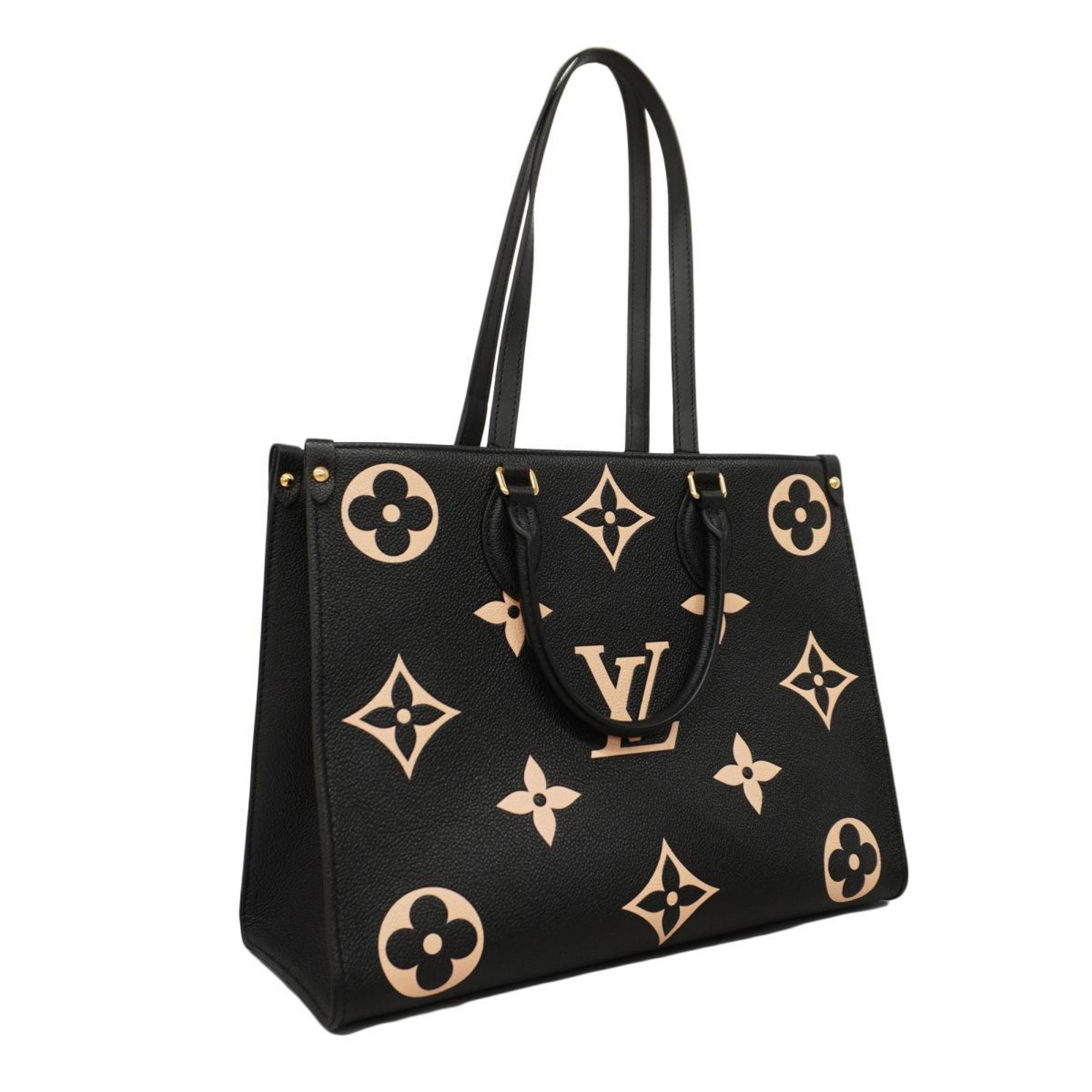 Louis Vuitton Tote Bag Monogram Empreinte Bicolor On the Go MM M45495 Black Beige Women's