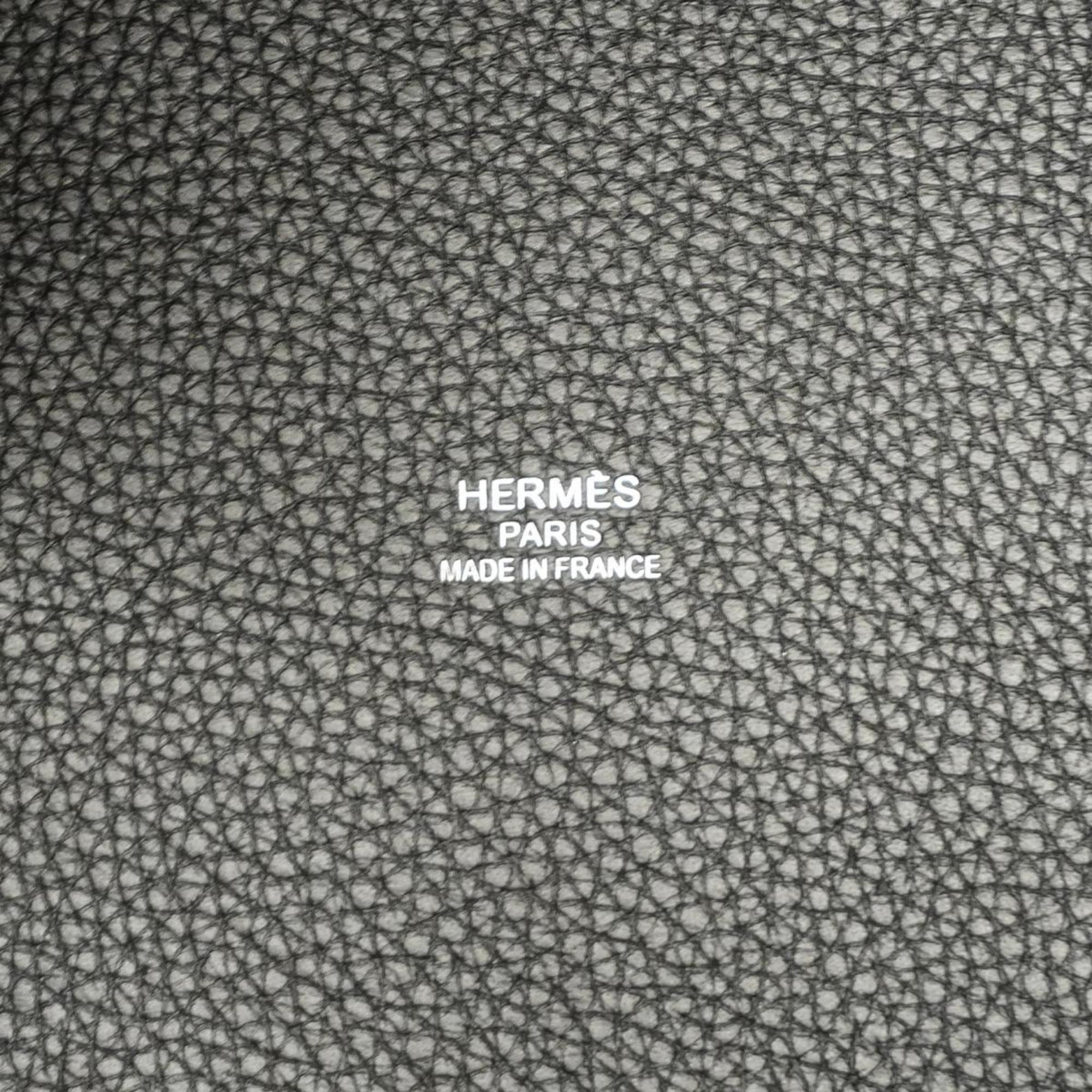 Hermes Tote Bag Pure Sangle U Stamp Taurillon Clemence Toile Militaire Black Women's