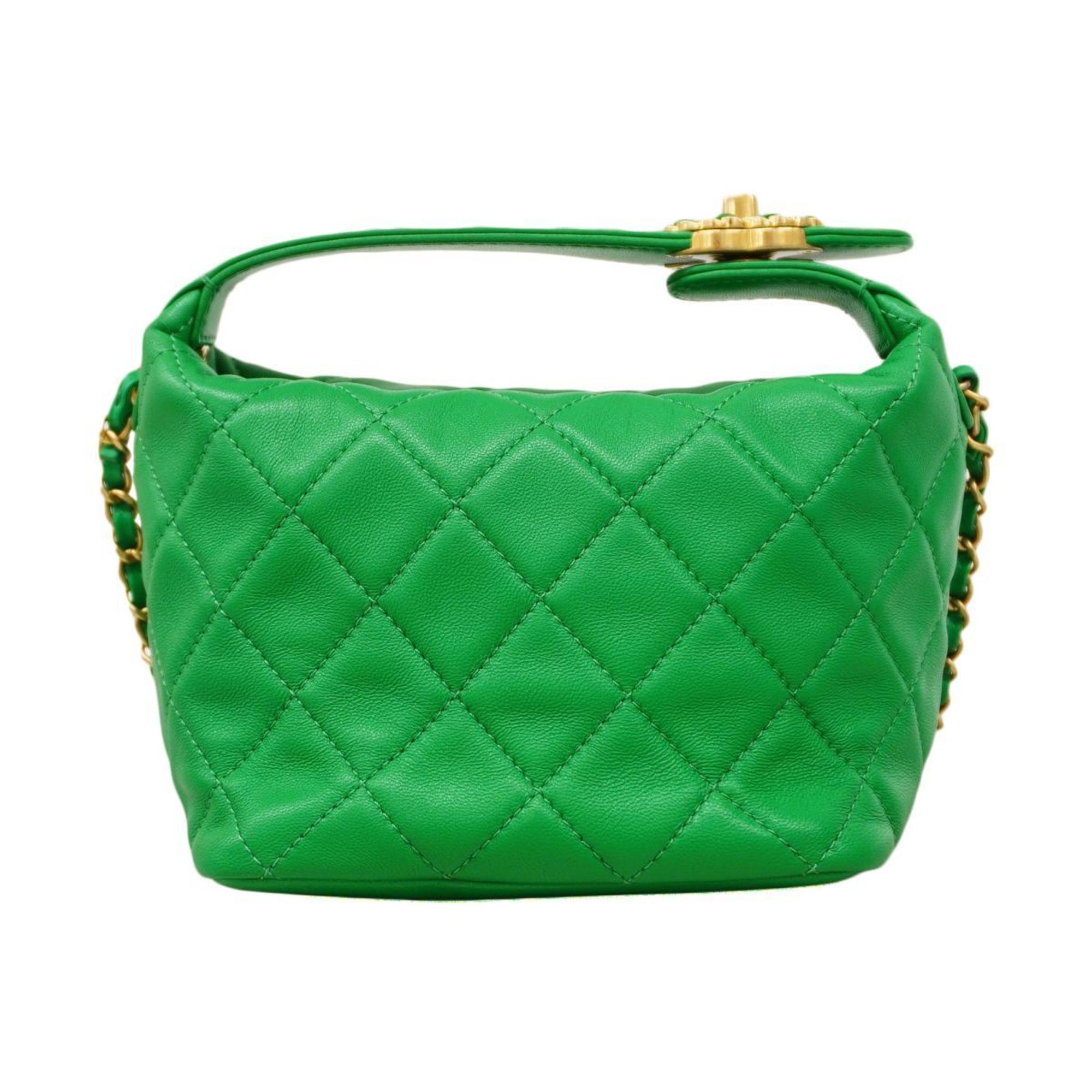 Chanel handbag, Matelasse, chain shoulder, lambskin, green, for women