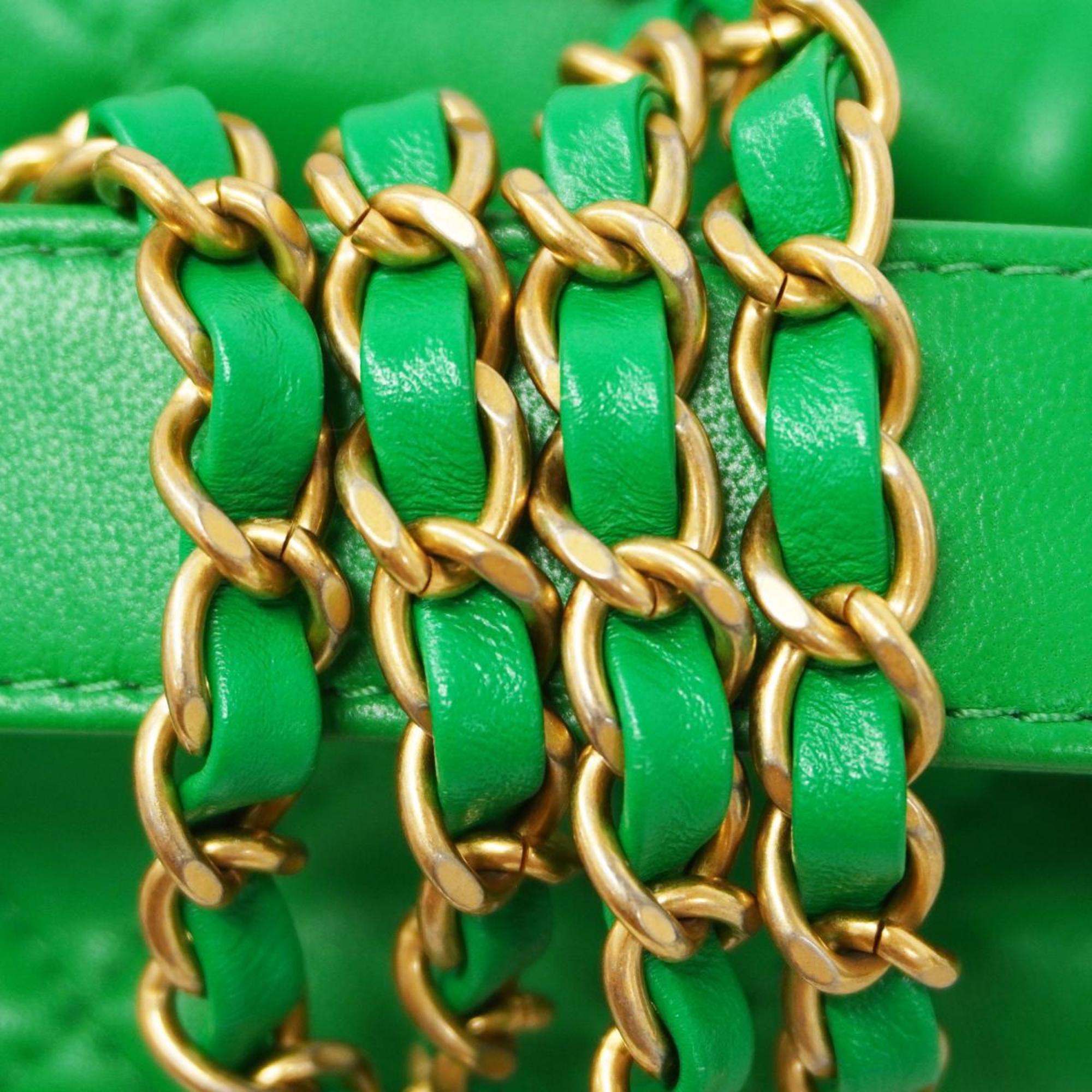 Chanel handbag, Matelasse, chain shoulder, lambskin, green, for women