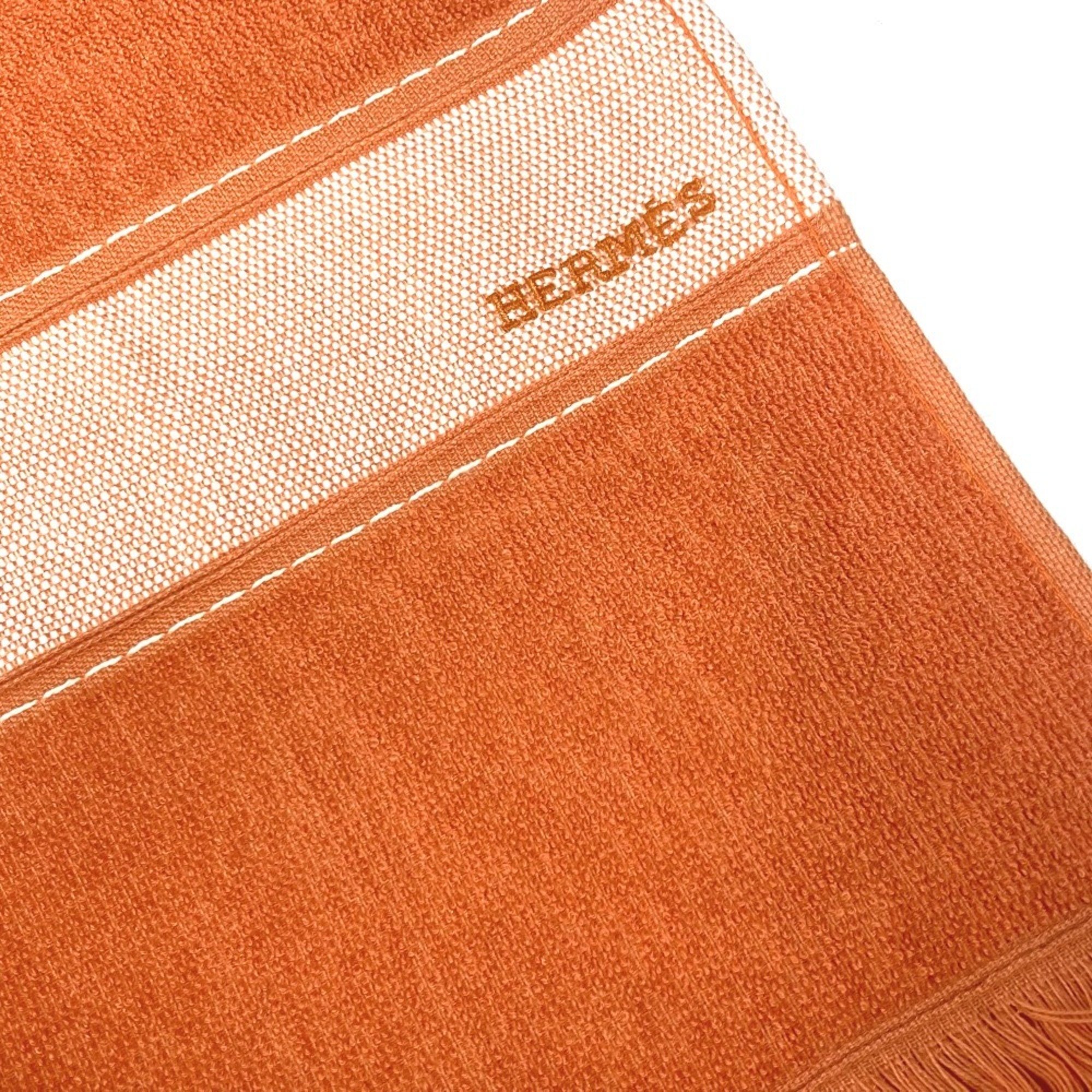 HERMES Hermes Bath Towel Knee Blanket Yachting Large Cotton Women's Orange