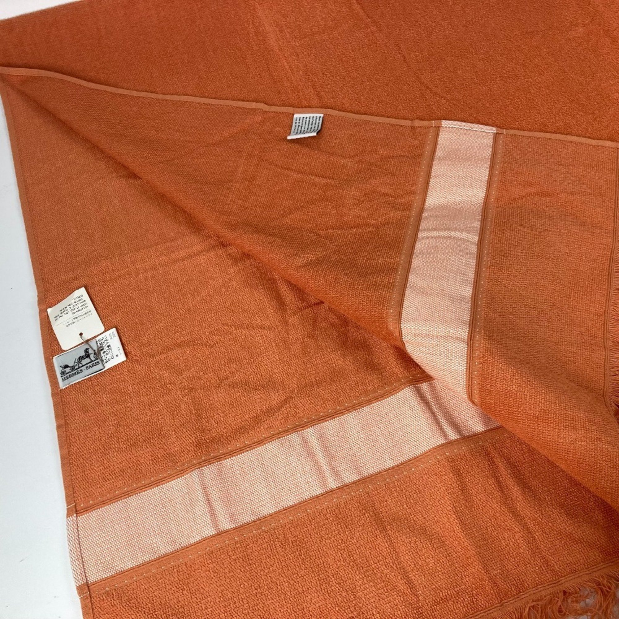 HERMES Hermes Bath Towel Knee Blanket Yachting Large Cotton Women's Orange