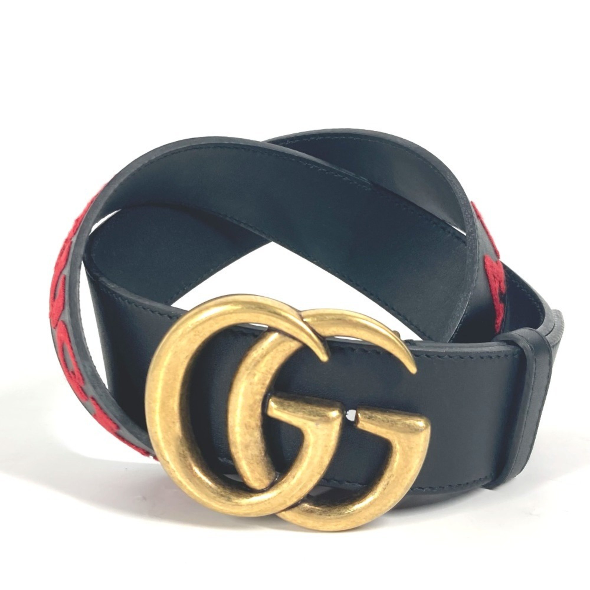 GUCCI 400593 GG Belt Leather Men's Black