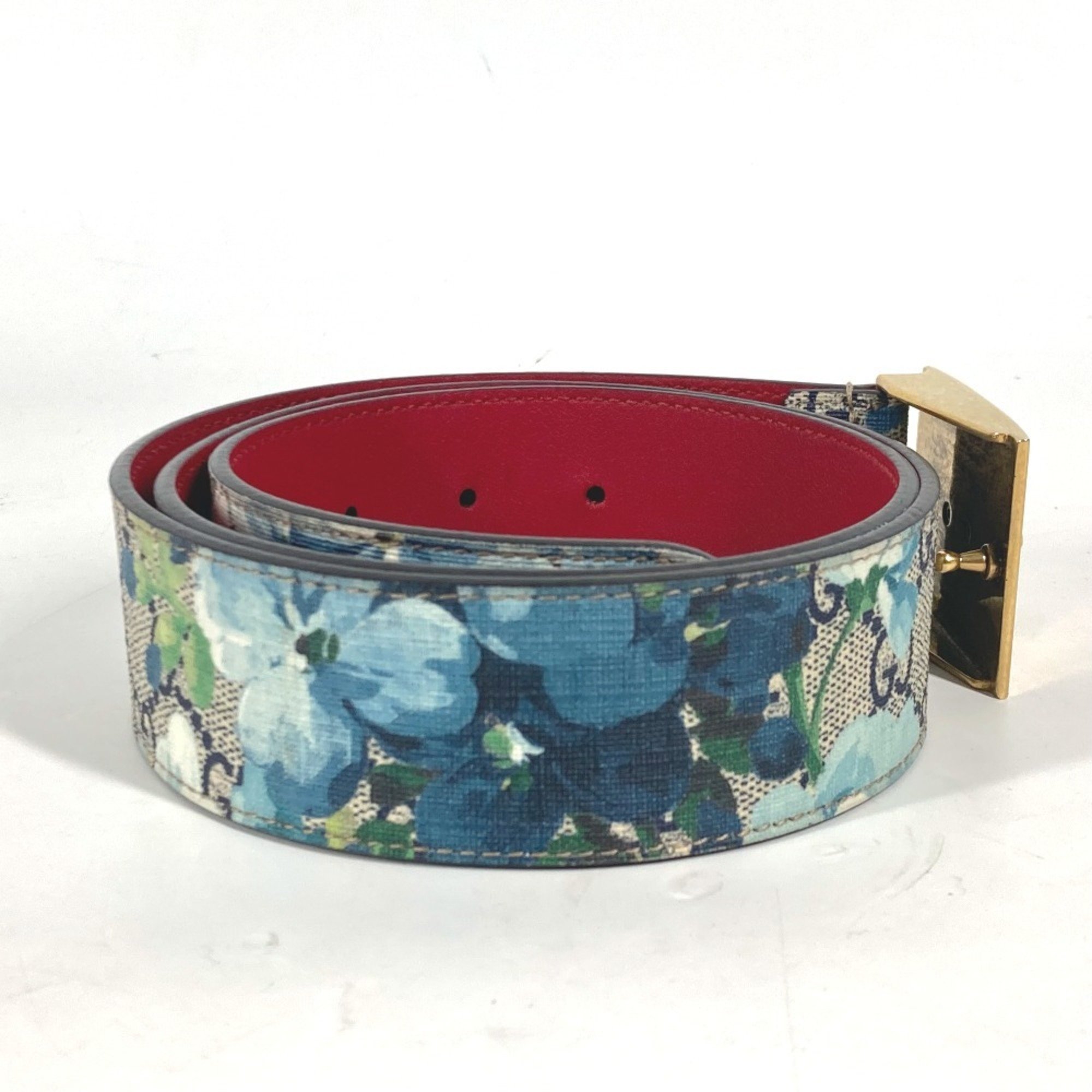 GUCCI 546384 GG Blooms Flora Belt Supreme Canvas Leather Men's Beige