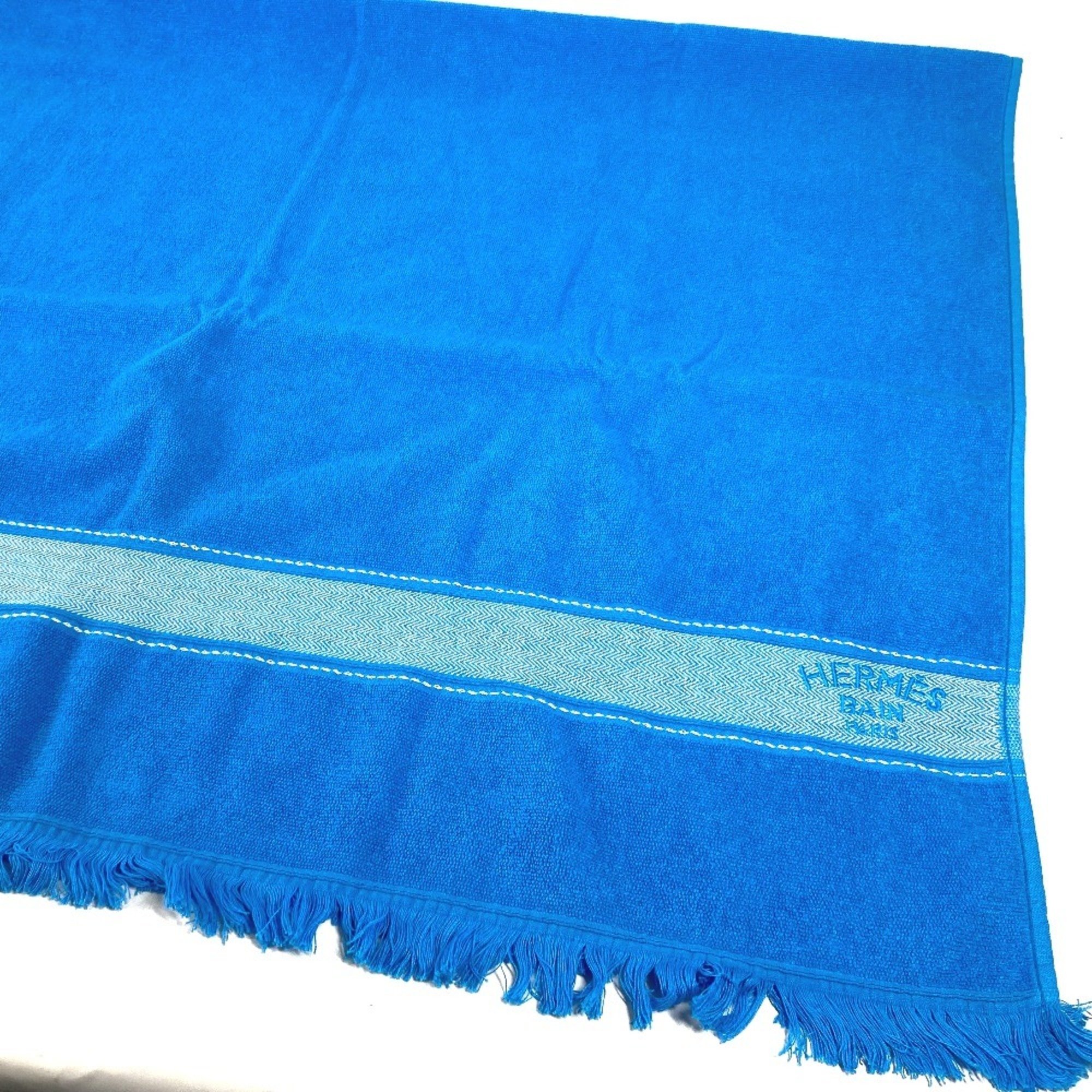 HERMES Hermes Yachting Beach Towel Bath Lap Blanket Cotton Women's Blue