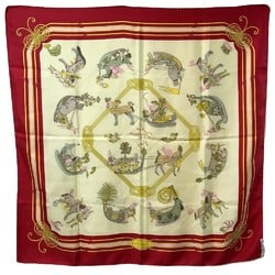 HERMES Les fantaisies du Roy Carre 90 Silk Scarf Muffler/Scarf 100% Women's Red x Yellow