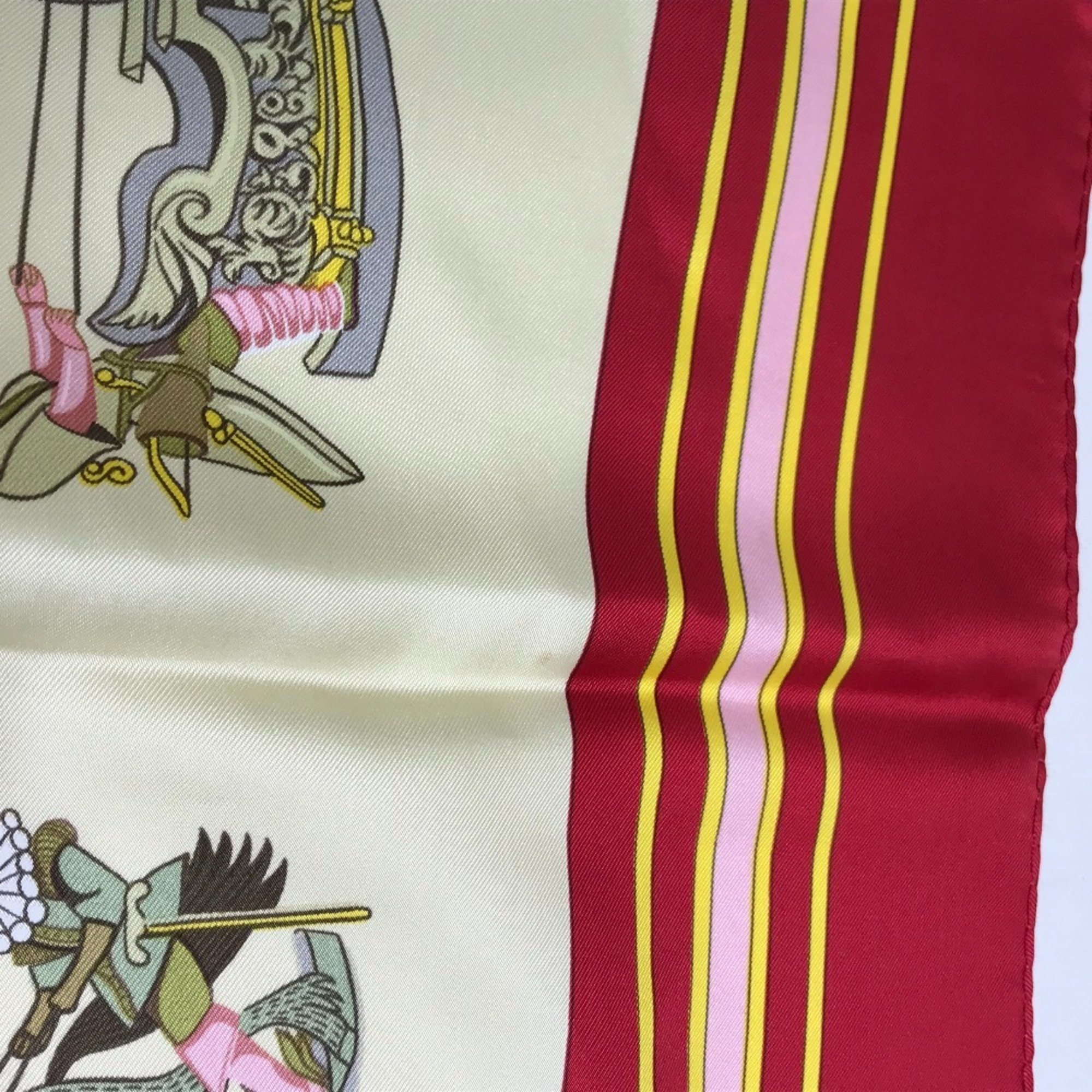 HERMES Les fantaisies du Roy Carre 90 Silk Scarf Muffler/Scarf 100% Women's Red x Yellow