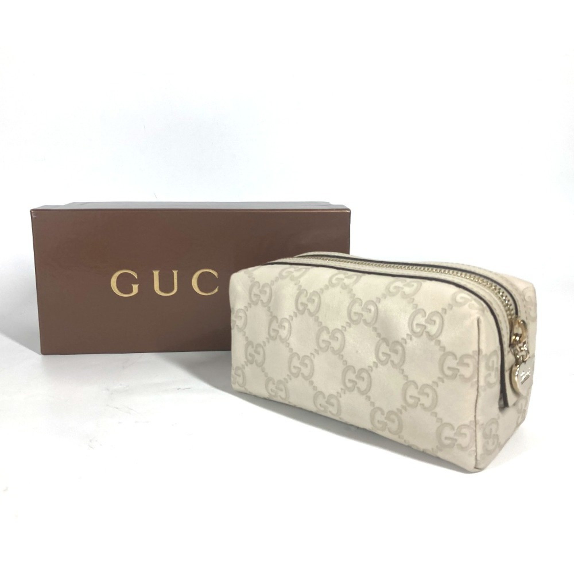 GUCCI 153228 Guccissima GG Pouch Shima Leather Women's White Similar