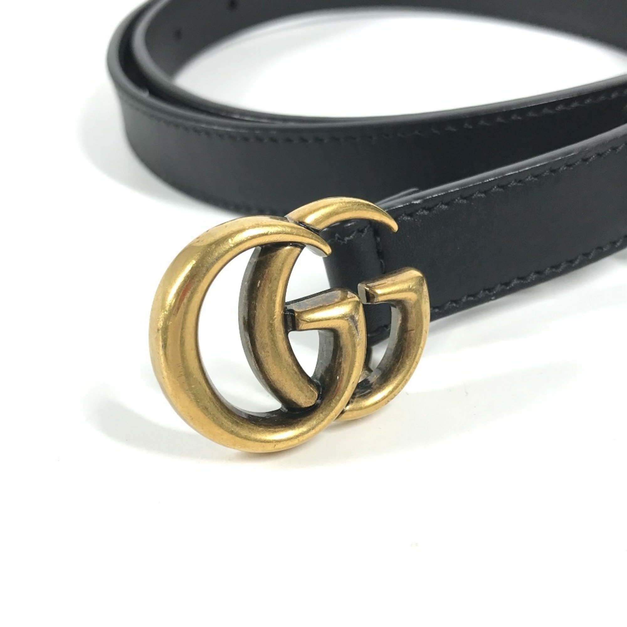 GUCCI 409417 GG Marmont Thin Belt Leather Women's Black