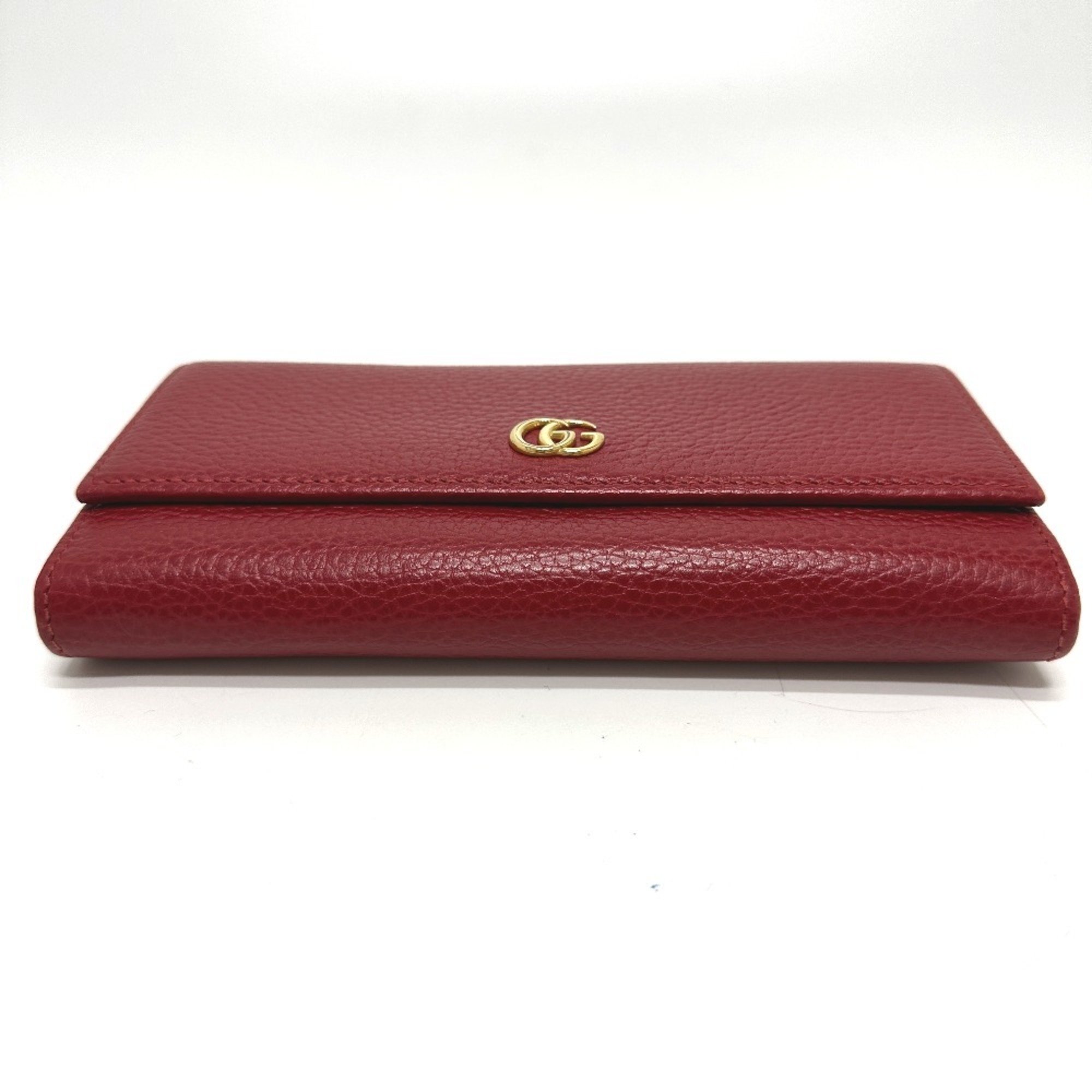 GUCCI 456116 FF Marmont Bi-fold Long Wallet Leather Women's Red