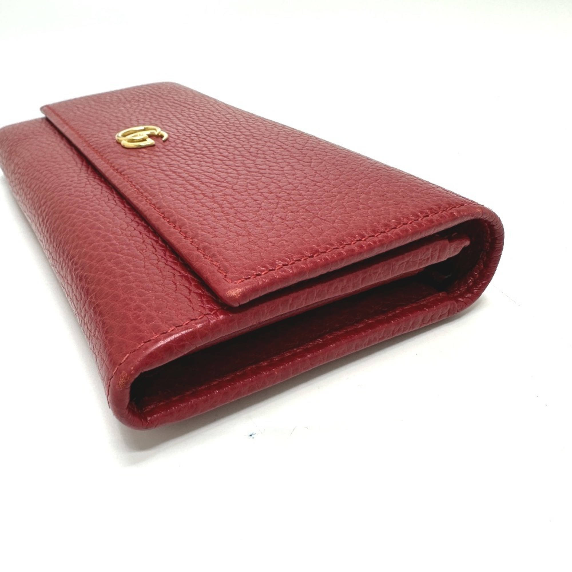 GUCCI 456116 FF Marmont Bi-fold Long Wallet Leather Women's Red