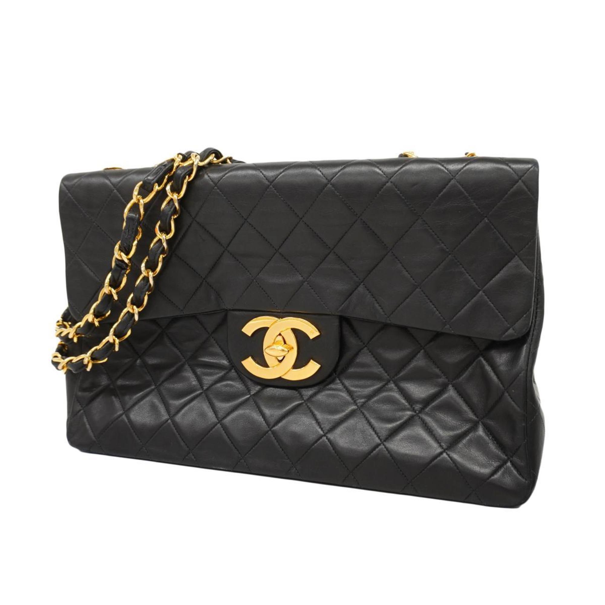 Chanel Shoulder Bag Deca Matelasse W Chain Lambskin Black Women's