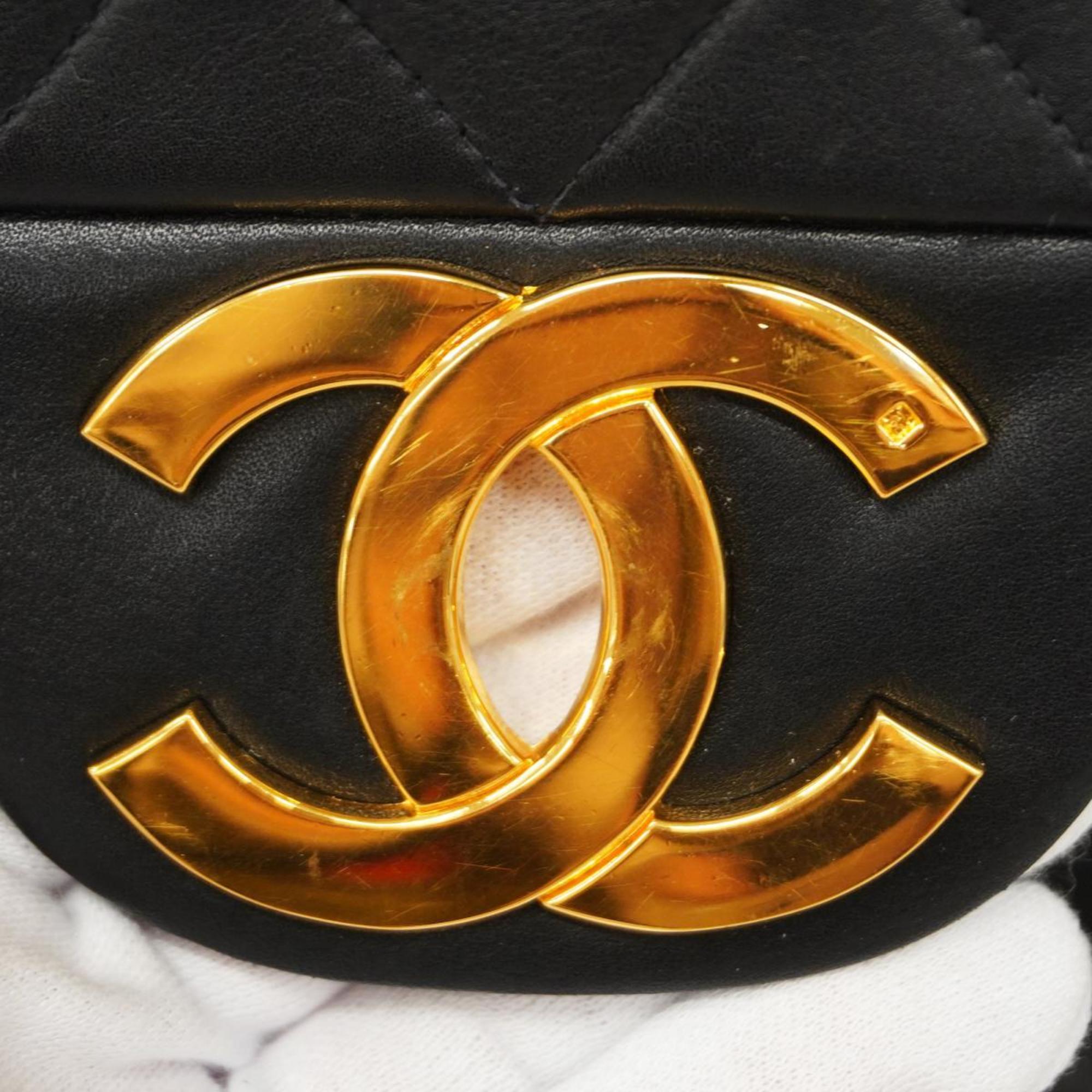 Chanel Shoulder Bag Deca Matelasse W Chain Lambskin Black Women's