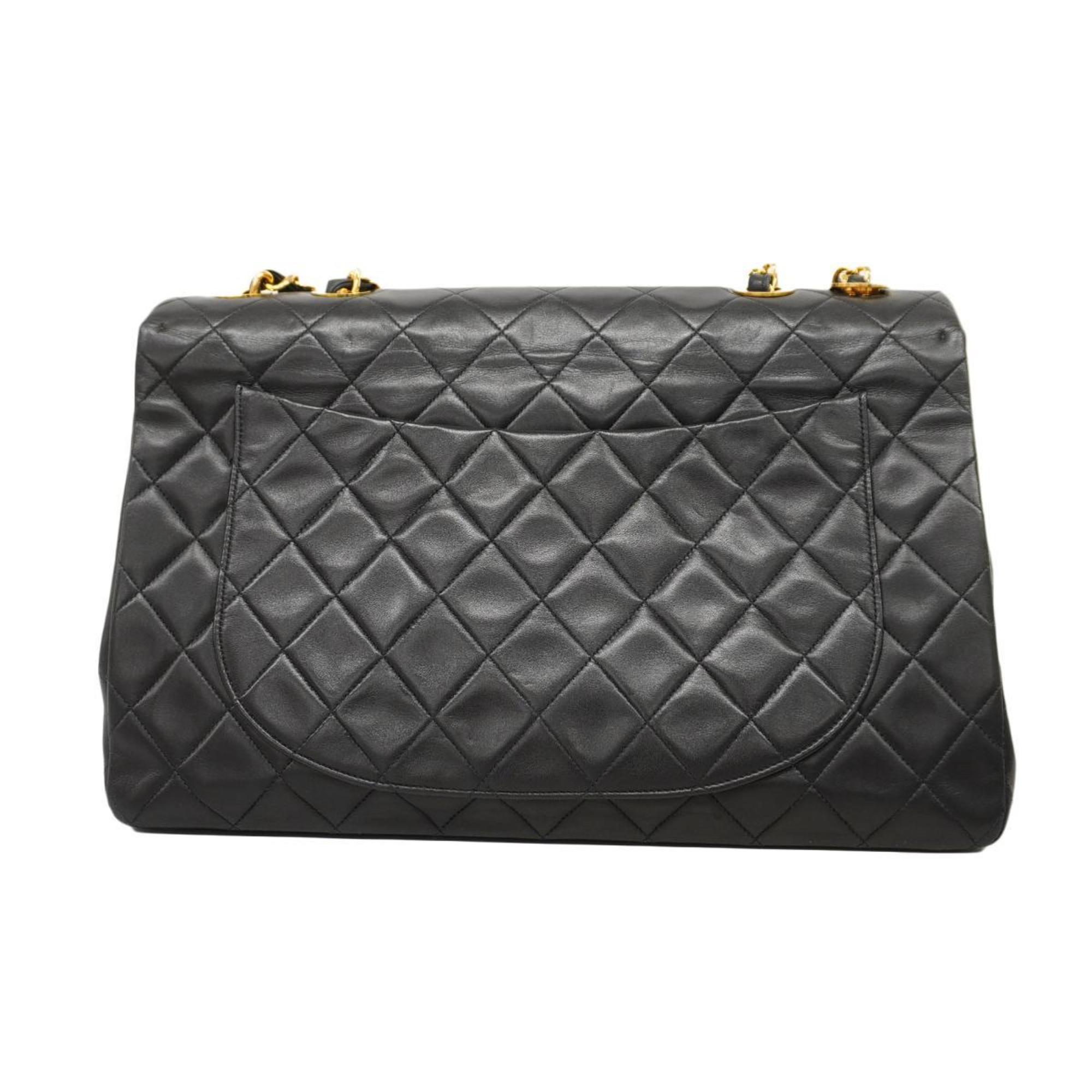 Chanel Shoulder Bag Deca Matelasse W Chain Lambskin Black Women's