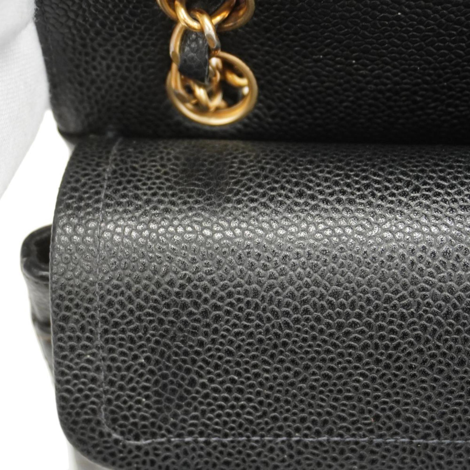 Chanel Shoulder Bag Matelasse W Flap Chain Caviar Skin Black Women's